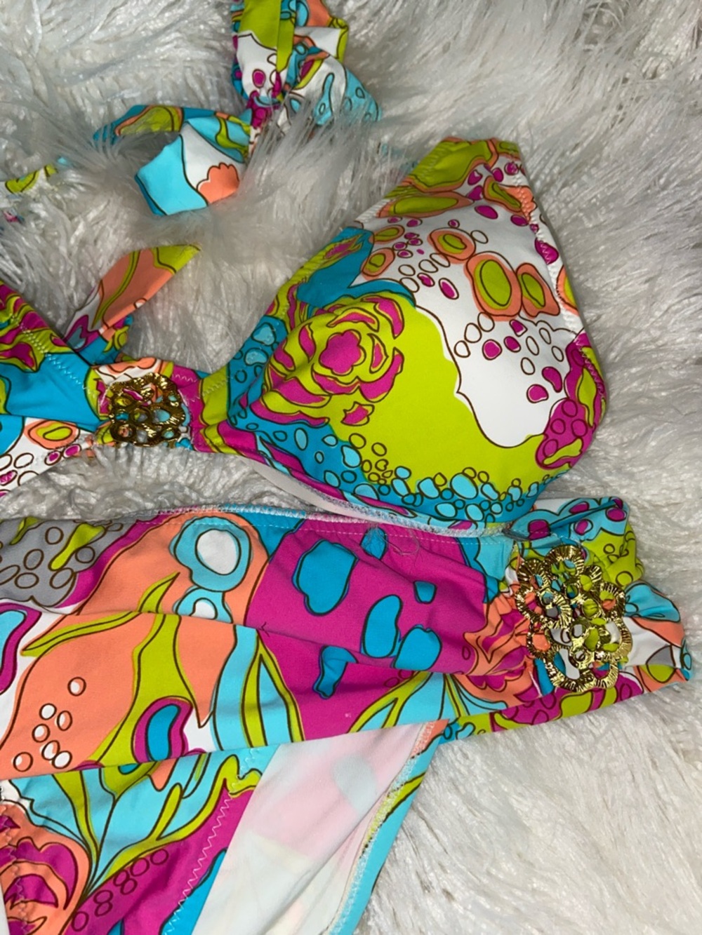 Trina Turk Multicolor Floral Halter Bikini - Turquoise, Pink, Lime, no size tag - Picture 5 of 5